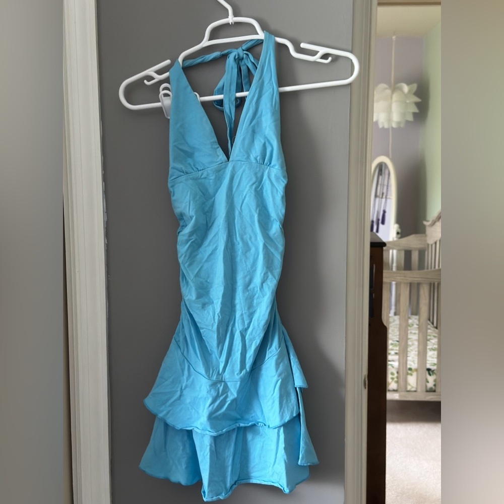 Elegant Halter Neck Blue Dress
